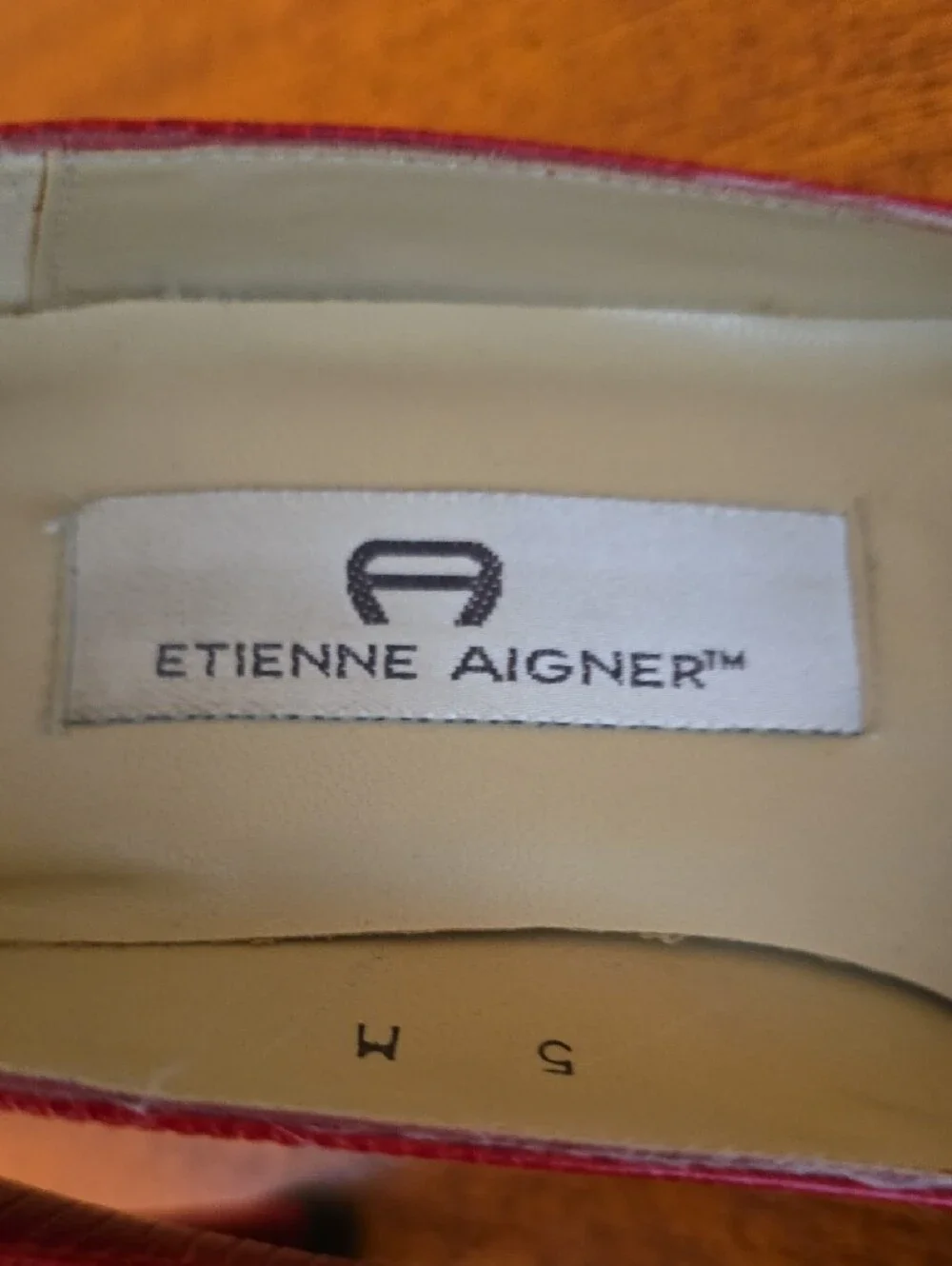 Etienne Aigner Red Peep-Toe Leather Heels